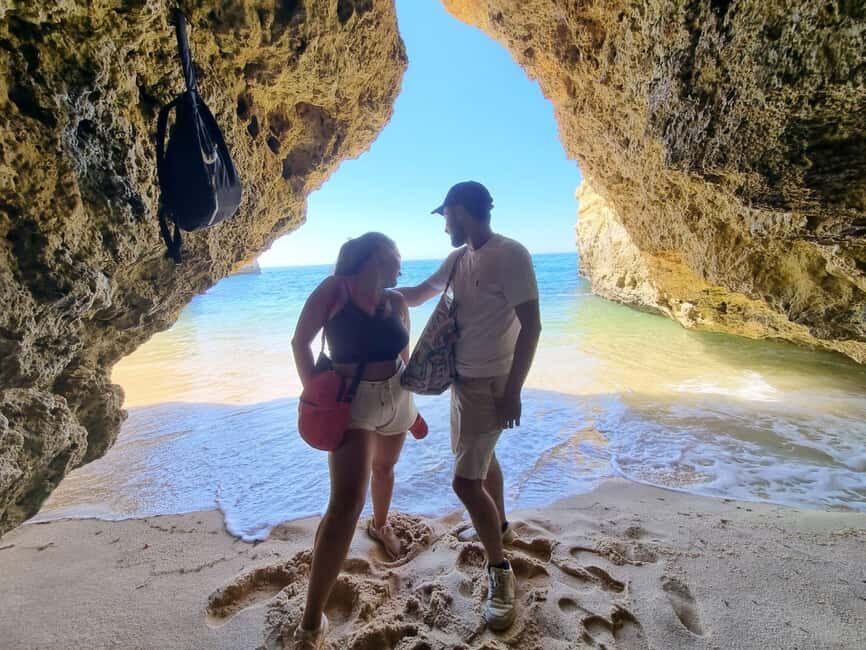 From Faro: Benagil Cliffs Hiking & 4 Treasures Experience - Algar Seco at Carvoeiro: Boneca Cave and the seven hanging valleys vibe