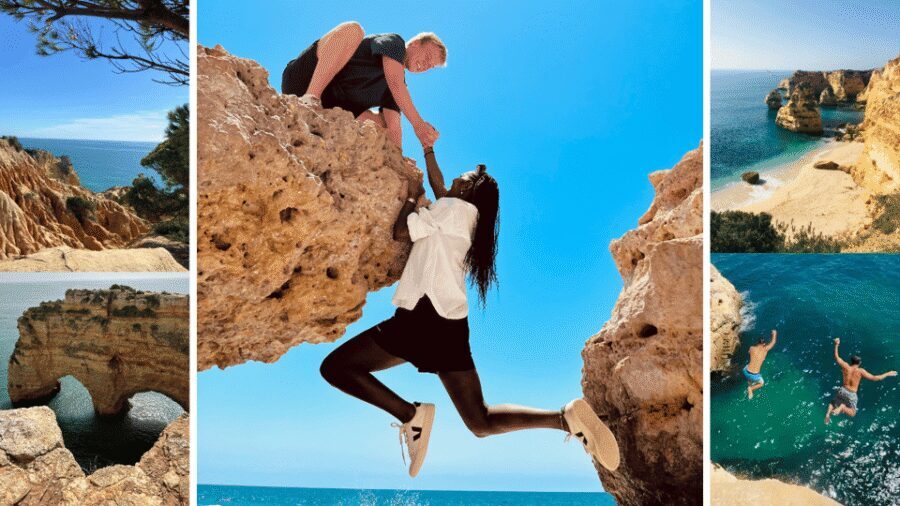 From Faro: Benagil, Marinha, 7 Valleys, Algar Seco Adventure - Cliff jumping at Algar Seco: adrenaline with strict rules