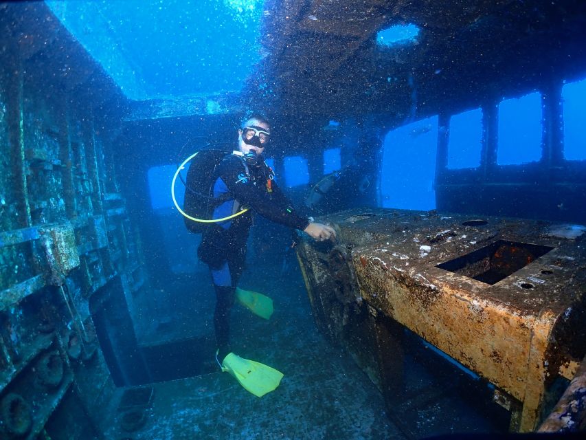 Funchal: Advanced Scuba Diving Afonso Cerqueira Wreck - Inside the ship: engine room, cafeteria, and captain’s deck